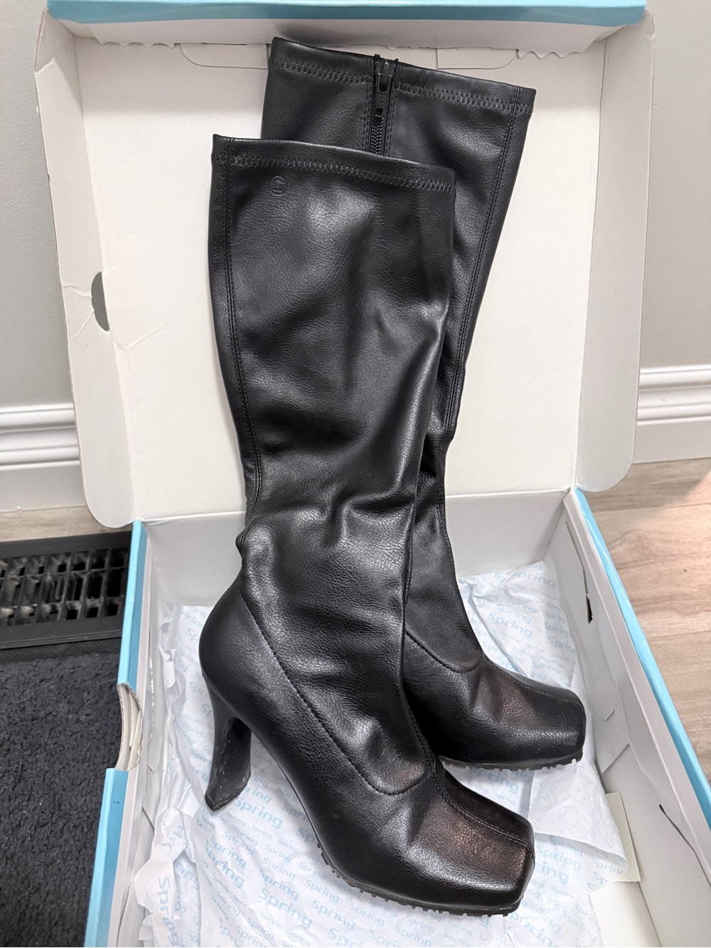 Call It Spring Black Over-the-Knee Square-Toe Boots